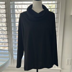 RICKI'S Women's Black Pullover Cowl Neck Sweater, Elastic Waist Long Sleeve Top